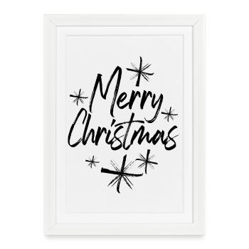 Graffiti Noël Neige étoiles Noël Hiver - Affiche encadrée (27 × 37 cm) - blanc - Devant