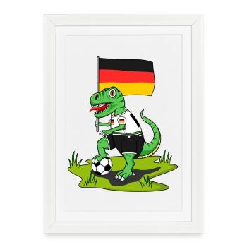 Drapeau de l’Allemagne Dinosaure Rex Football - Affiche encadrée (27 × 37 cm) - blanc - Devant