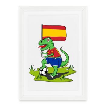 Drapeau de l’Espagne Dinosaure Rex Football - Affiche encadrée (27 × 37 cm) - blanc - Devant