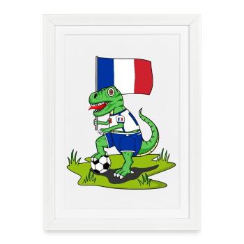 France Flag Dinosaur Rex Football - Framed poster (27 × 37 cm) - white - Front