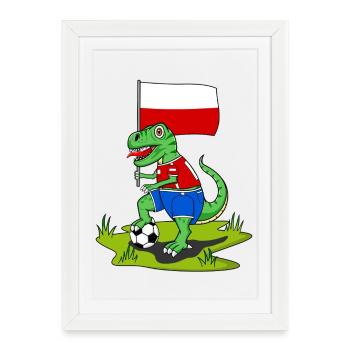 Drapeau de la Pologne dinosaure Rex football - Affiche encadrée (27 × 37 cm) - blanc - Devant
