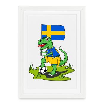 Drapeau de la Suède Dinosaure Rex Football - Affiche encadrée (27 × 37 cm) - blanc - Devant