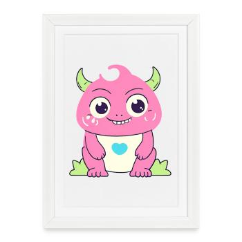 Cute cuddle monster for kids pink - Framed poster (27 × 37 cm) - white - Front