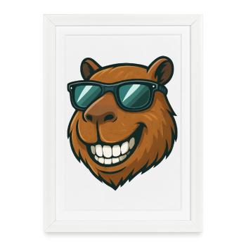 Cool Capybara avec lunettes de soleil Cartoon Joy - Affiche encadrée (27 × 37 cm) - blanc - Devant