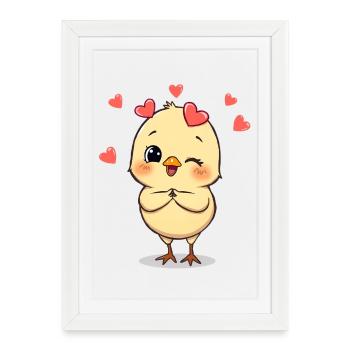Cuddly chick with heart accessories - Framed poster (27 × 37 cm) - white - Front