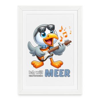Oiseau de mer joyeux avec guitare - Affiche encadrée (27 × 37 cm) - blanc - Devant