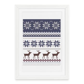 Winter Reindeer and Snowflakes Pattern - Framed poster (27 × 37 cm) - white - Front