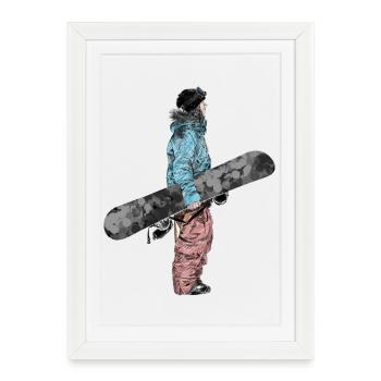 Illustration de snowboarder d’aventure - Affiche encadrée (27 × 37 cm) - blanc - Devant