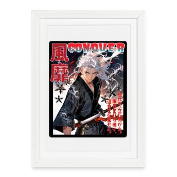 Samouraï féroce avec motif de vent - Affiche encadrée (27 × 37 cm) - blanc - Devant