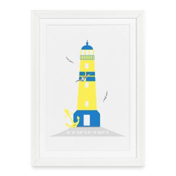 Phare avec ancre et mouettes - Affiche encadrée (27 × 37 cm) - blanc - Devant