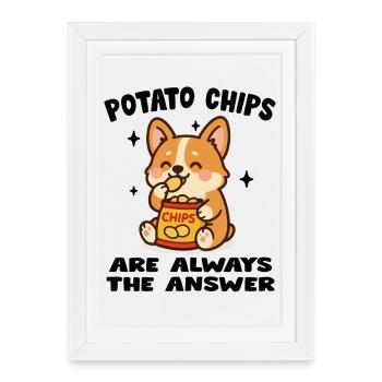 Cute Puppy Eating Chips - Framed poster (27 × 37 cm) - white - Front