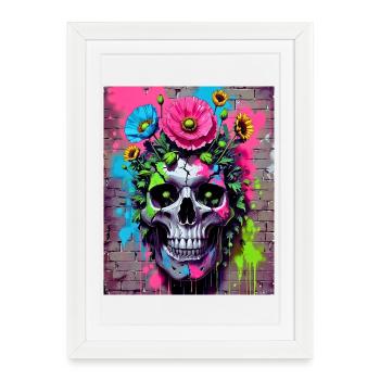 fleurs de crâne - Affiche encadrée (27 × 37 cm) - blanc - Devant
