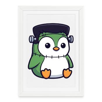 Mignon Halloween Pingouin Zombie Monstre Dessin animé - Affiche encadrée (27 × 37 cm) - blanc - Devant