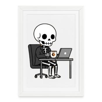 Skeleton in a suit at the office - Framed poster (27 × 37 cm) - white - Front