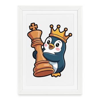 Kreativa pingouin pièce d’échecs roi échiquier - Affiche encadrée (27 × 37 cm) - blanc - Devant