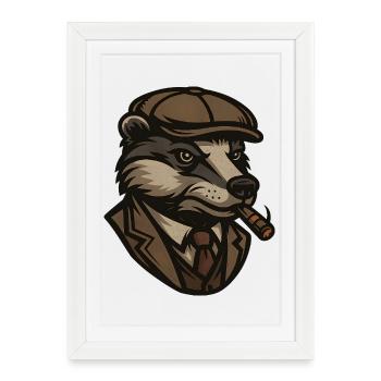Badger Mafioso Gangster avec Cigare - Affiche encadrée (27 × 37 cm) - blanc - Devant