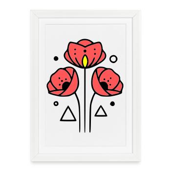 Coquelicots-coquelicots-minimaliste-Line-Art-2 - Affiche encadrée (27 × 37 cm) - blanc - Devant