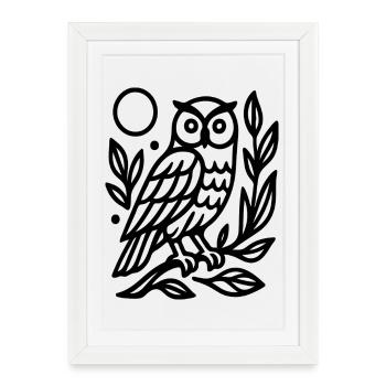 Minimal Ligne Art Hibou Nuit Nature Symbole Design - Affiche encadrée (27 × 37 cm) - blanc - Devant