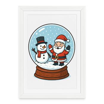 La magie de la boule à neige : le Père Noël et le bonhomme de neige - Affiche encadrée (27 × 37 cm) - blanc - Devant