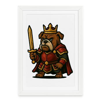 Roi guerrier bouledogue avec épée Fantasy Graphique - Affiche encadrée (27 × 37 cm) - blanc - Devant