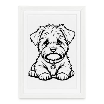 Le petit chien noir mignon - Affiche encadrée (27 × 37 cm) - blanc - Devant