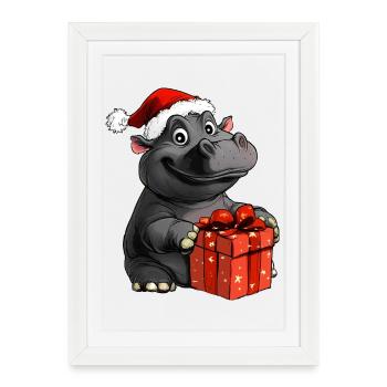 Noël des hippopotames - Affiche encadrée (27 × 37 cm) - blanc - Devant