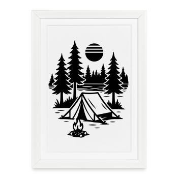Tent Nature Campfire Camping - Framed poster (27 × 37 cm) - white - Front