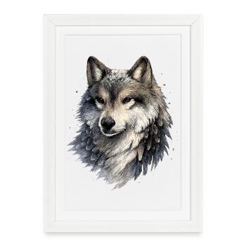 Nebelwolf in watercolor style - Framed poster (27 × 37 cm) - white - Front