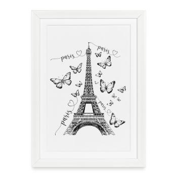 Paris Tour Eiffel, France Art des papillons - Affiche encadrée (27 × 37 cm) - blanc - Devant