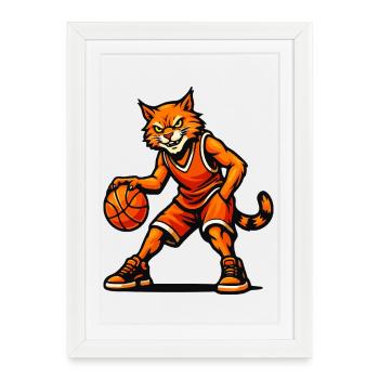Basketball Cat Blaze - Framed poster (27 × 37 cm) - white - Front
