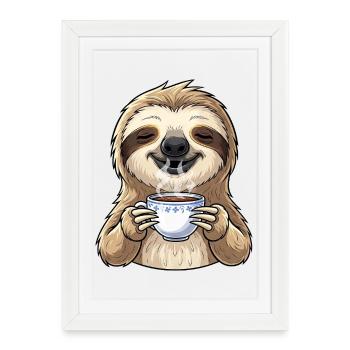 Cute Sloth Coffee Coffee Lover - Framed poster (27 × 37 cm) - white - Front
