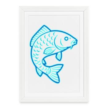 Pêche brillante au poisson carpe néon - Affiche encadrée (27 × 37 cm) - blanc - Devant