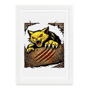 Illustration de l’attaque griffude du chat féroce - Affiche encadrée (27 × 37 cm) - blanc - Devant