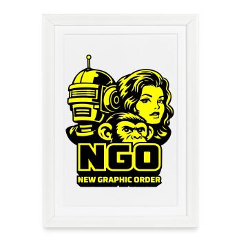 ONG Neon Pop Portraits Rétro - Affiche encadrée (27 × 37 cm) - blanc - Devant