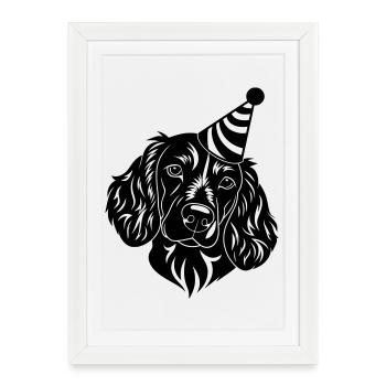 Dog with party hat - Framed poster (27 × 37 cm) - white - Front