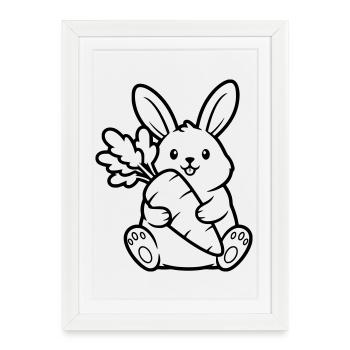 Vecteur de coloration de lapin avec carotte et carotte - Affiche encadrée (27 × 37 cm) - blanc - Devant