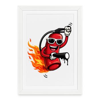 Cool fire extinguisher with flames - Framed poster (27 × 37 cm) - white - Front