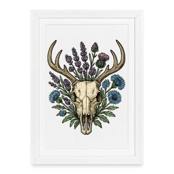 Os de cerf avec couronne de fleurs - Affiche encadrée (27 × 37 cm) - blanc - Devant