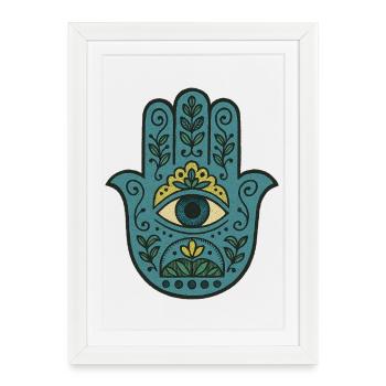 Palmier floral Bohême à l’œil Hamsa - Affiche encadrée (27 × 37 cm) - blanc - Devant