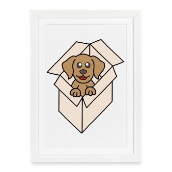 Chien câlin dans une boîte - Affiche encadrée (27 × 37 cm) - blanc - Devant