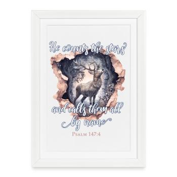Christian Quote Star Deer - Framed poster (27 × 37 cm) - white - Front
