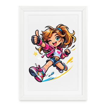 Energetic cartoon heroine in motion - Framed poster (27 × 37 cm) - white - Front