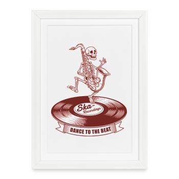 Ska Skeleton sur vinyle - Ska Recordings - Danse - Affiche encadrée (27 × 37 cm) - blanc - Devant