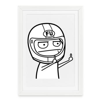 FU Meme with motorcycle helmet (colors can be changed) - Framed poster (27 × 37 cm) - white - Front