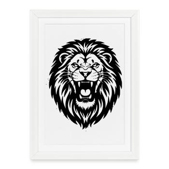 Silhouette rugissante de tête de lion - Affiche encadrée (27 × 37 cm) - blanc - Devant