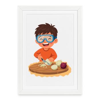 Enfant coupe les oignons intelligemment - Affiche encadrée (27 × 37 cm) - blanc - Devant