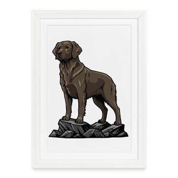 Chocolate Labrador Dog on Rock Brown Portrait - Framed poster (27 × 37 cm) - white - Front