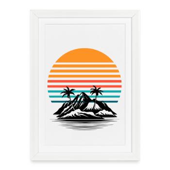 Soleil rétro palmier horizon - Affiche encadrée (27 × 37 cm) - blanc - Devant