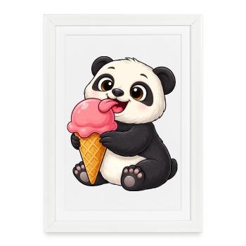 Süßer Panda Eiscreme Tier Kunst Kinder Sommer Kawa - Framed poster (27 × 37 cm) - white - Front
