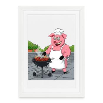 Grilling cozy pig - Framed poster (27 × 37 cm) - white - Front